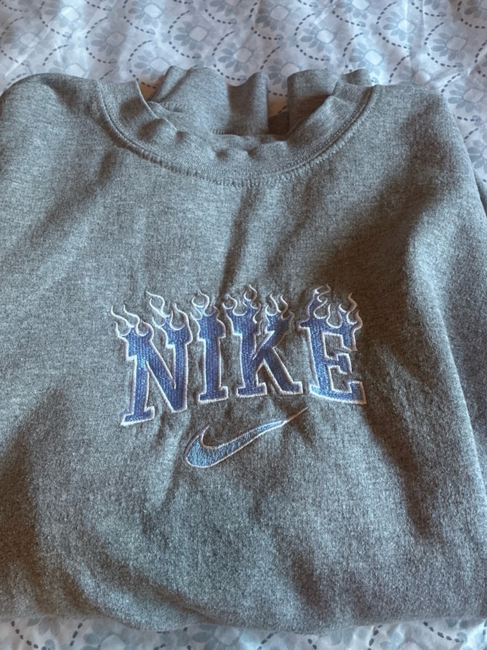 Nike Gray Crewneck Sweatshirt with Blue Flame Logo
